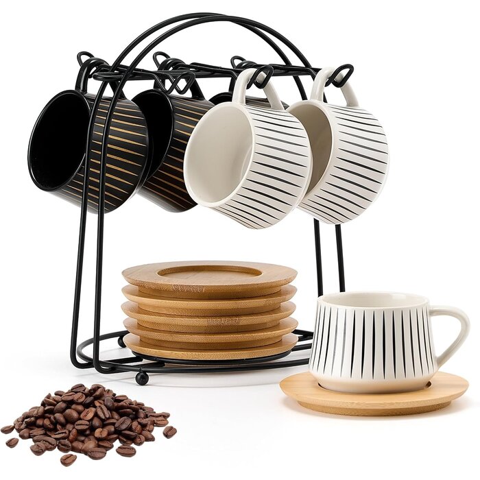 Buntes 13-tlg. Kaffeetassen-Set mit Ständer - bis zu 44% Rabatt