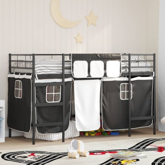 Vidaxl Kinder-Hochbett mit Vorhängen 90x190 cm Schwarz - jetzt bis zu 47% günstiger
