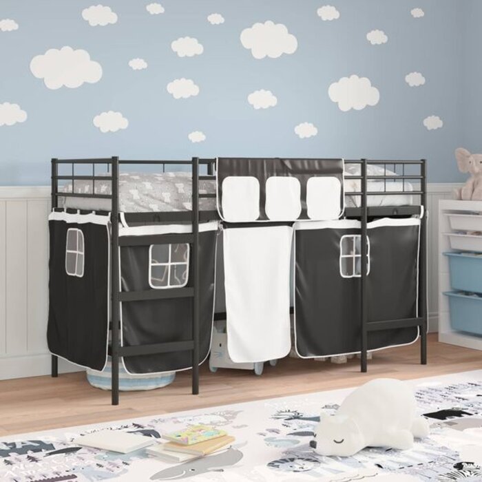 Vidaxl Kinder-Hochbett mit Vorhängen 90x190 cm Schwarz - jetzt bis zu 47% günstiger
