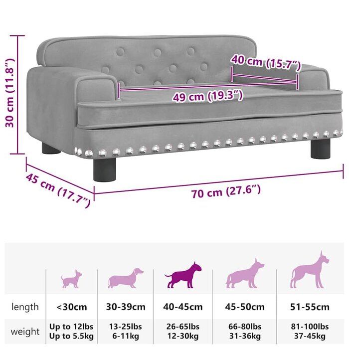 Vidaxl Edles Hundesofa aus Samt, hellgrau - 70x45x30 cm - bis zu 46% sparen