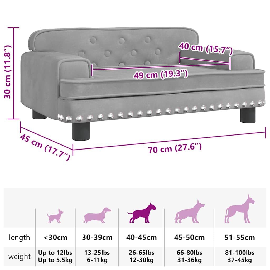 Vidaxl Edles Hundesofa aus Samt, hellgrau - 70x45x30 cm - bis zu 46% sparen