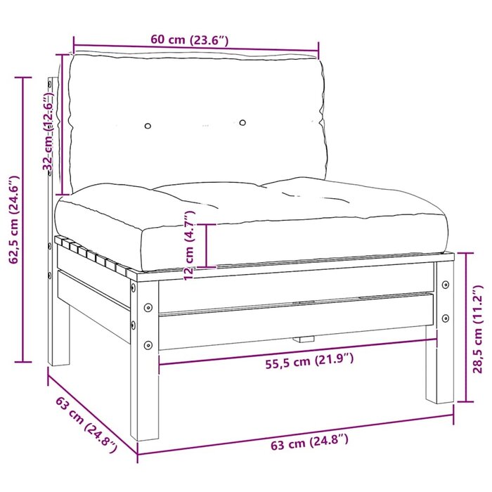 Vidaxl Garten-Mittelsofa Kiefer Massiv Grau - jetzt bis zu 46% günstiger!