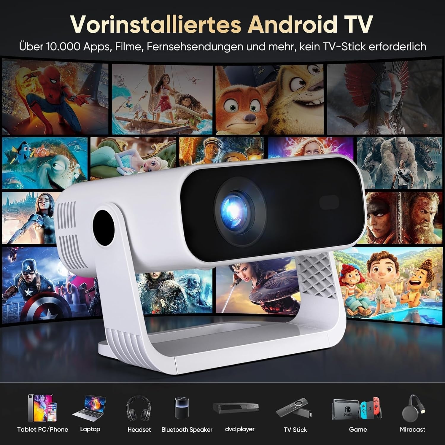 Full HD Smart Beamer - 200 Zoll, Android 11, WiFi 6 - Jetzt bis zu 34% sparen