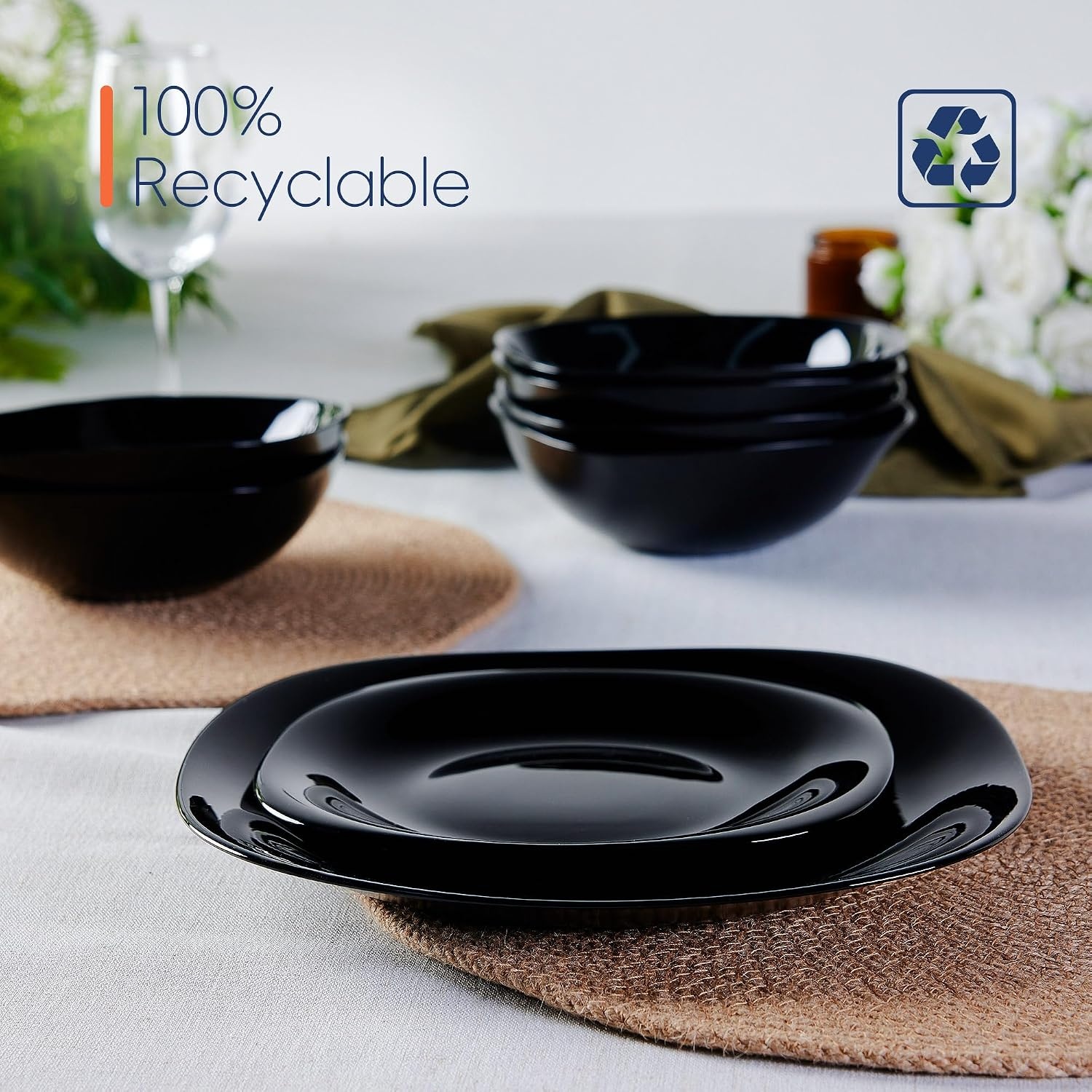 6er Set Speiseteller Quadratisch Schwarz 25,4 cm - Bis zu 38% Rabatt