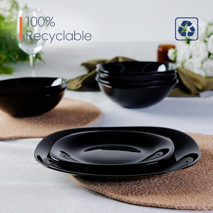 6er Set Speiseteller Quadratisch Schwarz 25,4 cm - Bis zu 38% Rabatt
