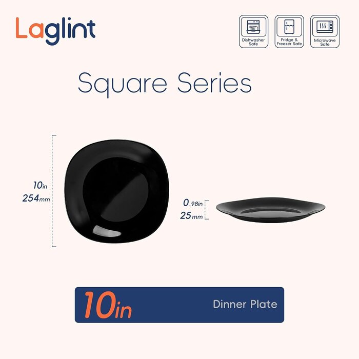 6er Set Speiseteller Quadratisch Schwarz 25,4 cm - Bis zu 38% Rabatt