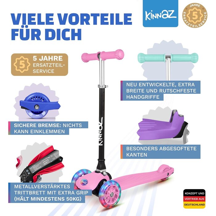 Kinderroller mit LED-Rädern & AirTag-Halterung, Pink - bis zu 45% sparen