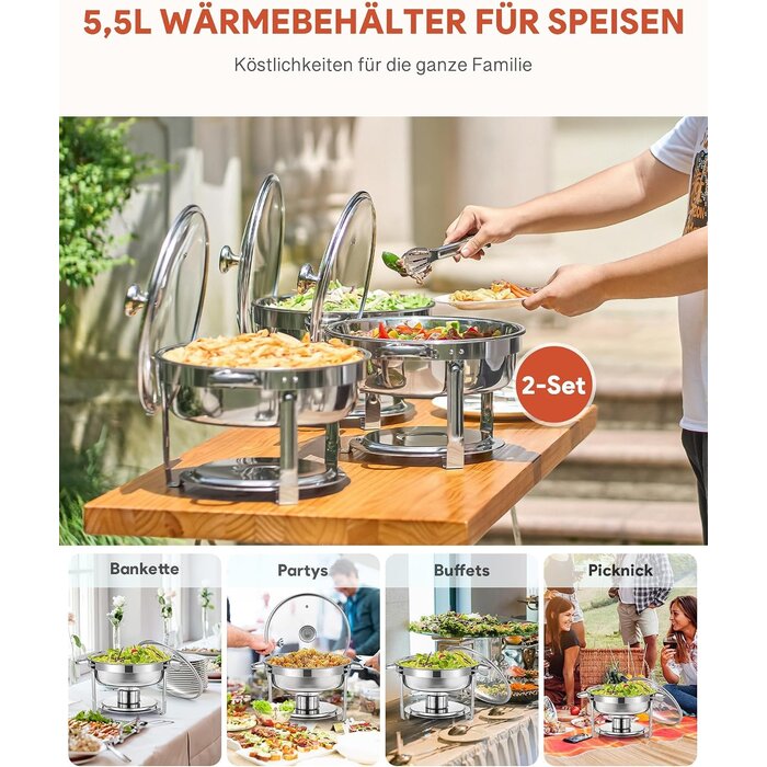 Chafing Dish Set 2x 5,5L Edelstahl - Buffet-Wärmebehälter bis zu 46% sparen