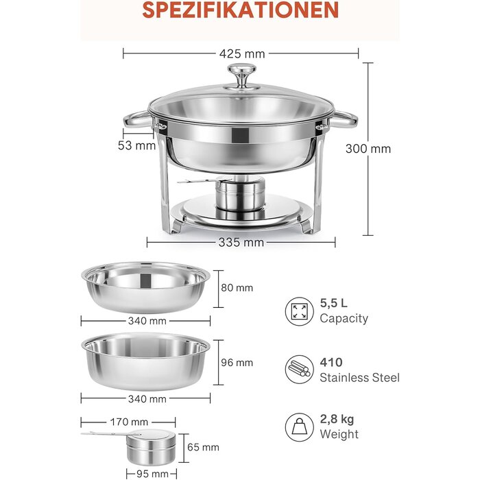 Chafing Dish Set 2x 5,5L Edelstahl - Buffet-Wärmebehälter bis zu 46% sparen