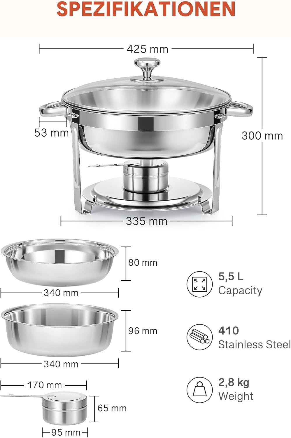 Chafing Dish Set 2x 5,5L Edelstahl - Buffet-Wärmebehälter bis zu 46% sparen