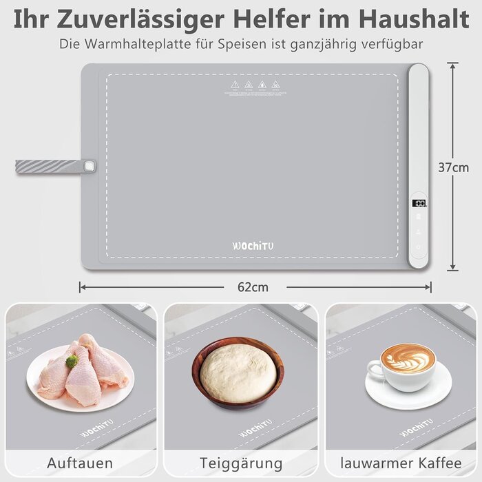 Elektrische Warmhalteplatte, 6 Stufen & Timer - Grau, bis zu 44% Rabatt