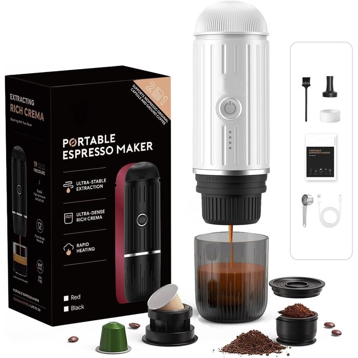 Tragbare Espressomaschine: 2-in-1 für Kapseln & Pulver - bis zu 42% reduziert