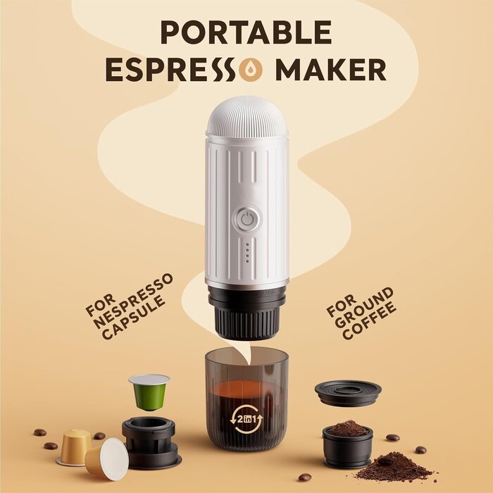 Tragbare Espressomaschine: 2-in-1 für Kapseln & Pulver - bis zu 42% reduziert