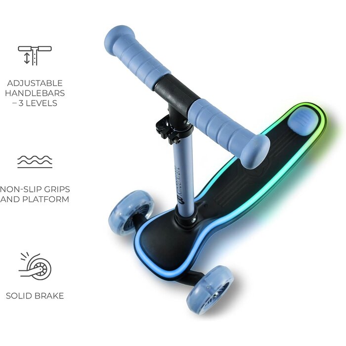 Kinderroller mit LED, klappbar & 3 Rädern - Blau - bis zu 45% günstiger