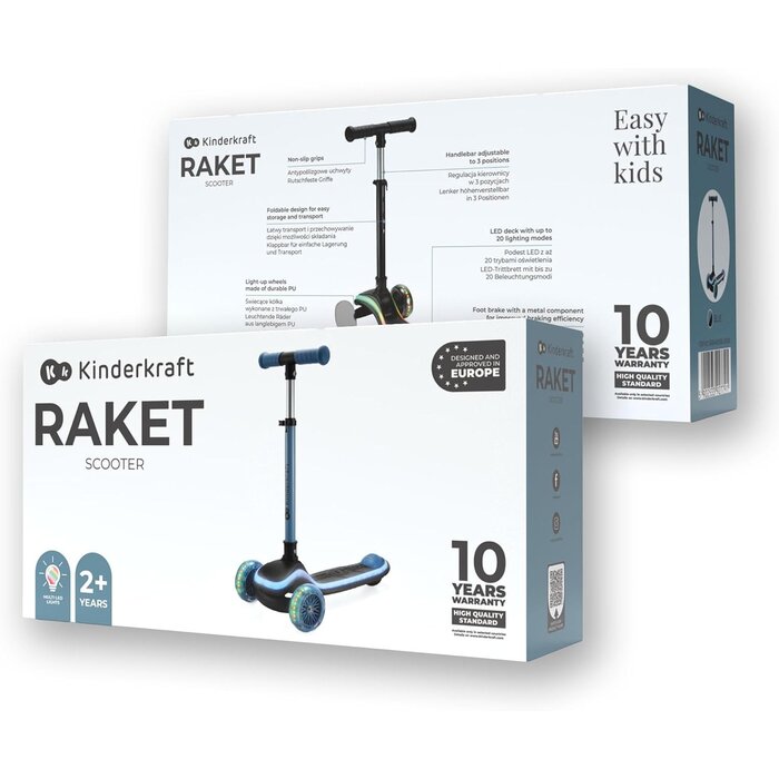 Kinderroller mit LED, klappbar & 3 Rädern - Blau - bis zu 45% günstiger