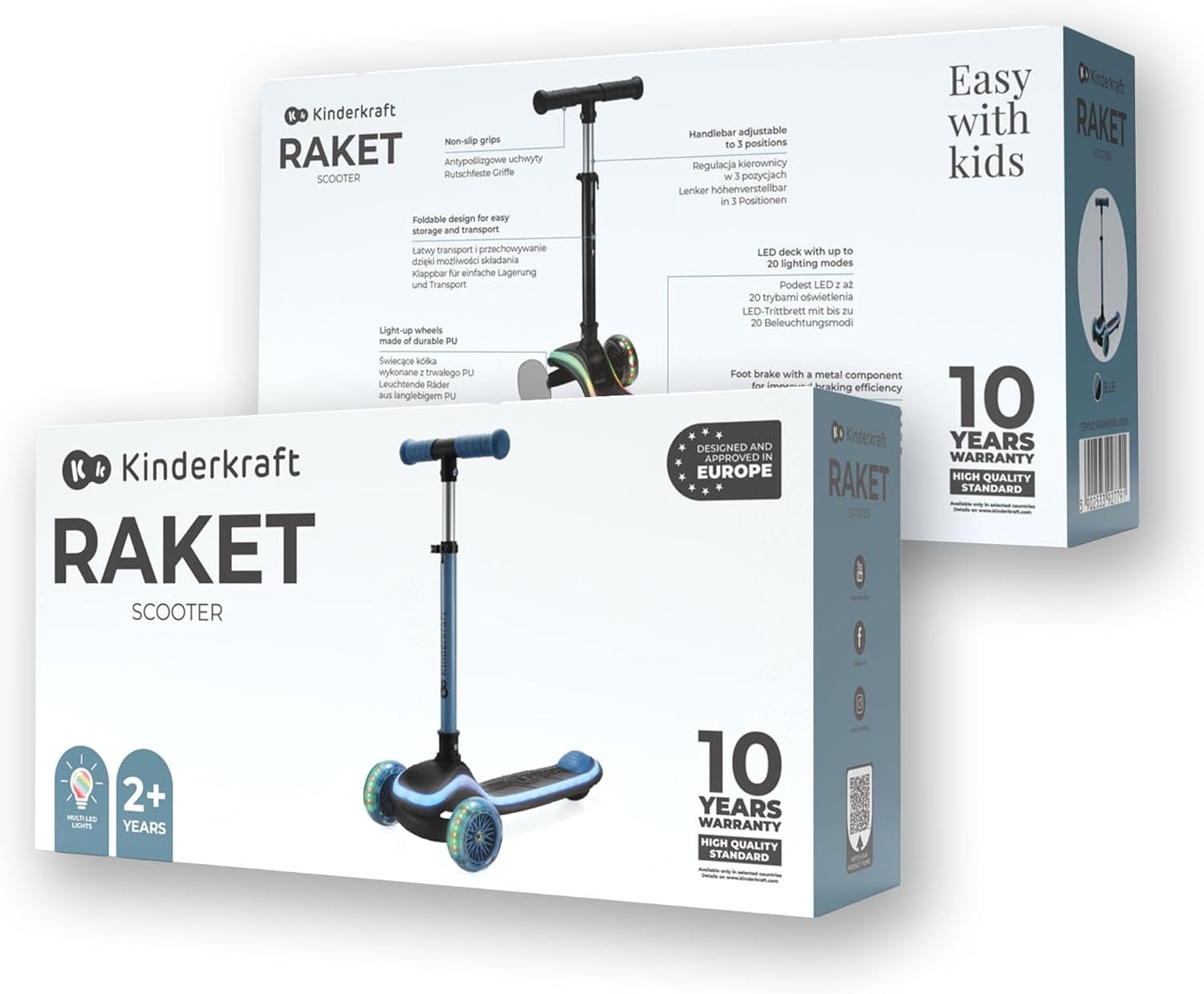 Kinderroller mit LED, klappbar & 3 Rädern - Blau - bis zu 45% günstiger
