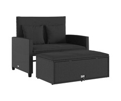 Vidaxl 2-Sitzer Gartenbank mit Hocker & Kissen - Schwarz - bis zu 41% Rabatt