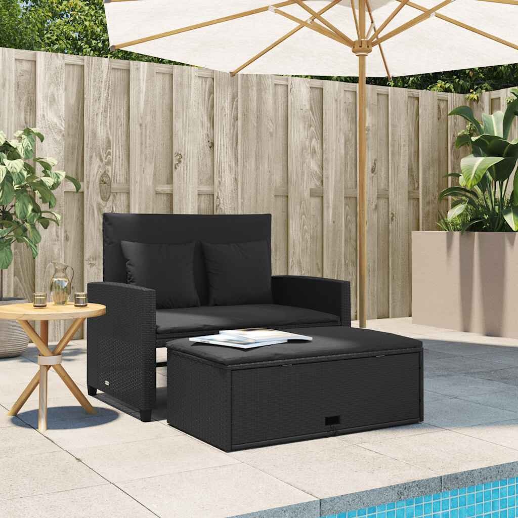 Vidaxl 2-Sitzer Gartenbank mit Hocker & Kissen - Schwarz - bis zu 41% Rabatt