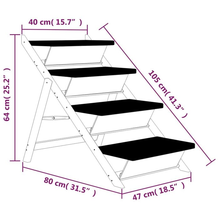 Vidaxl Hundetreppe Massivholz klappbar 105x47cm Grau - bis zu 36% Rabatt