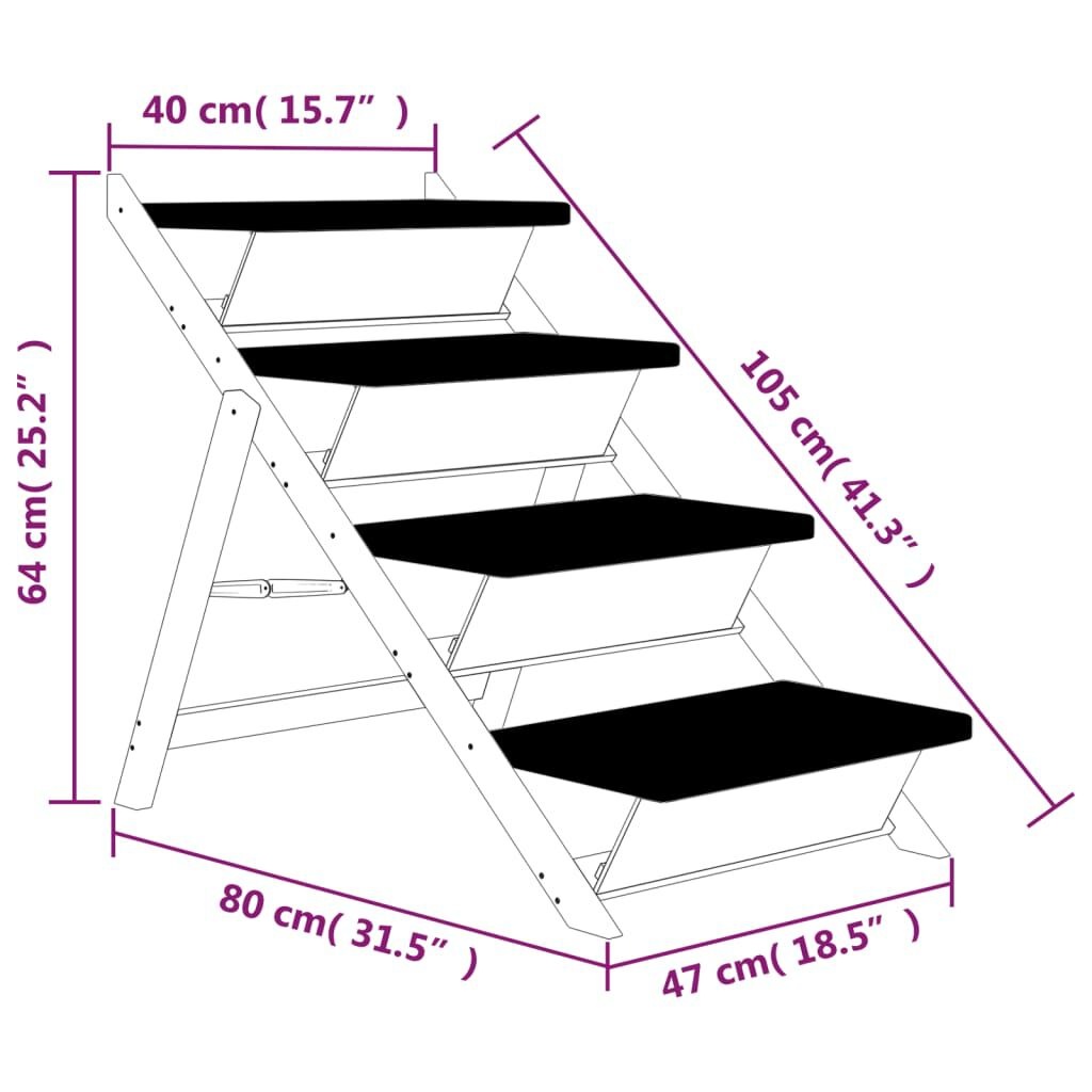 Vidaxl Hundetreppe Massivholz klappbar 105x47cm Grau - bis zu 36% Rabatt