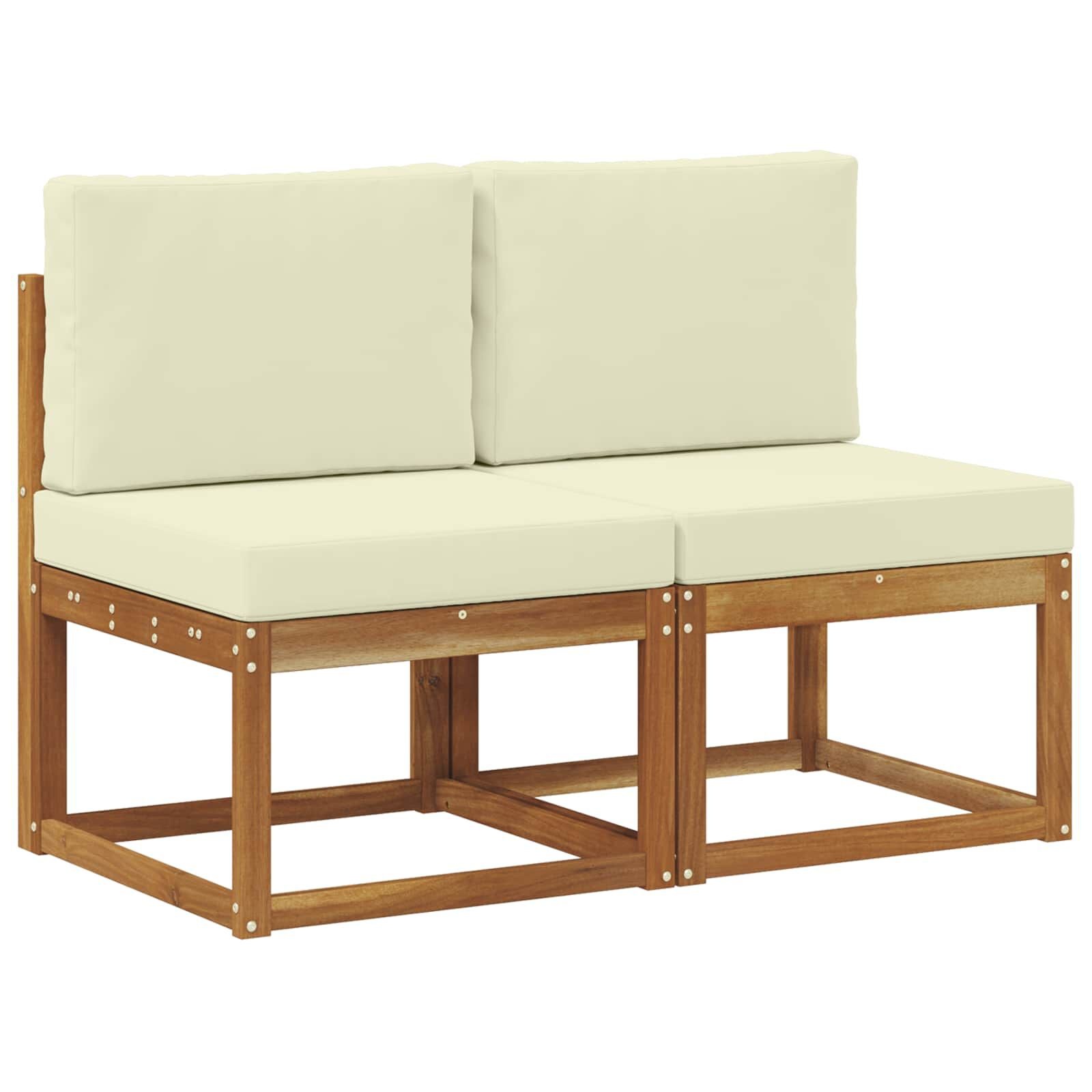 Vidaxl 2er-Set Garten-Mittelsofas aus Akazienholz - Creme - bis zu 41% sparen