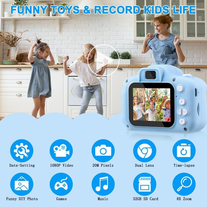 Digitale Kinderkamera 1080p, 32GB, blau - bis zu 34% günstiger!
