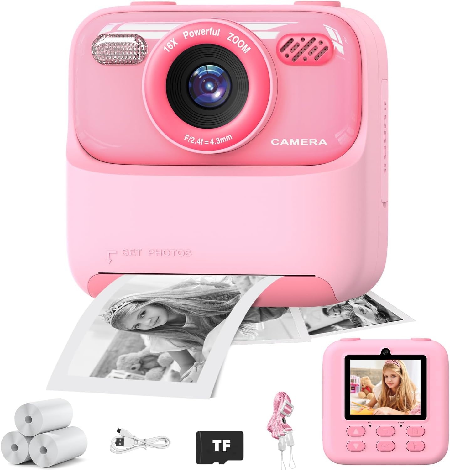 Digitale Kinder-Sofortbildkamera mit 1080P - Rosa - bis zu 37% sparen
