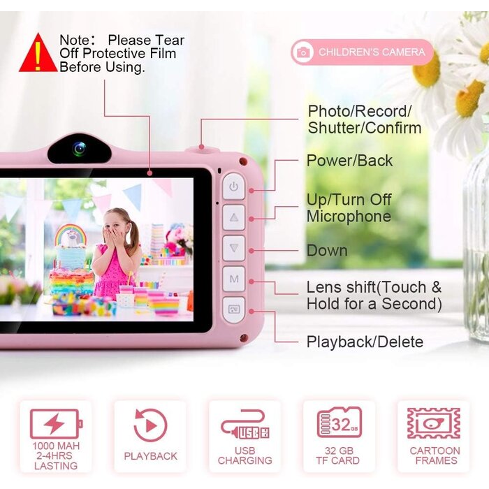 Digitale Kinderkamera Rosa - HD, 3,5 Zoll Display & 32GB - bis zu 39% Rabatt