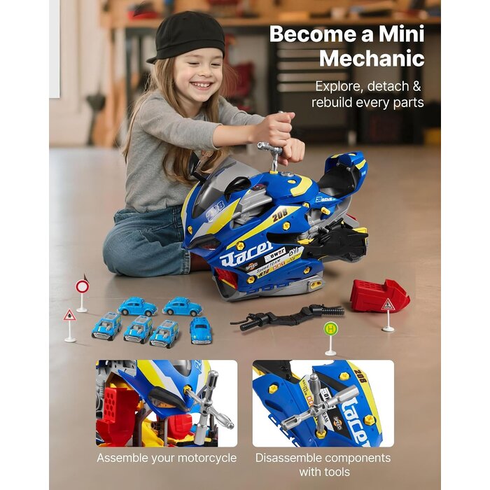 Vevor Motorrad Spielzeug-Werkstatt 6-in-1 Set - Blau - bis zu 39% Rabatt