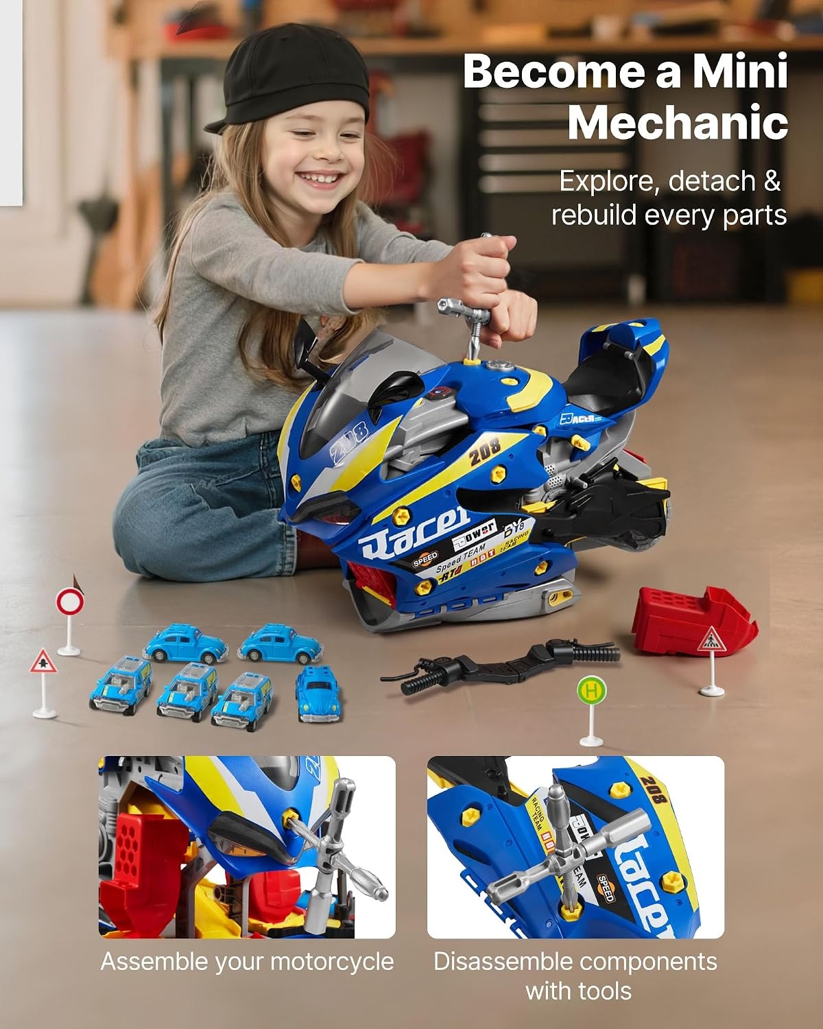 Vevor Motorrad Spielzeug-Werkstatt 6-in-1 Set - Blau - bis zu 39% Rabatt