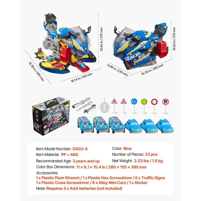 Vevor Motorrad Spielzeug-Werkstatt 6-in-1 Set - Blau - bis zu 39% Rabatt