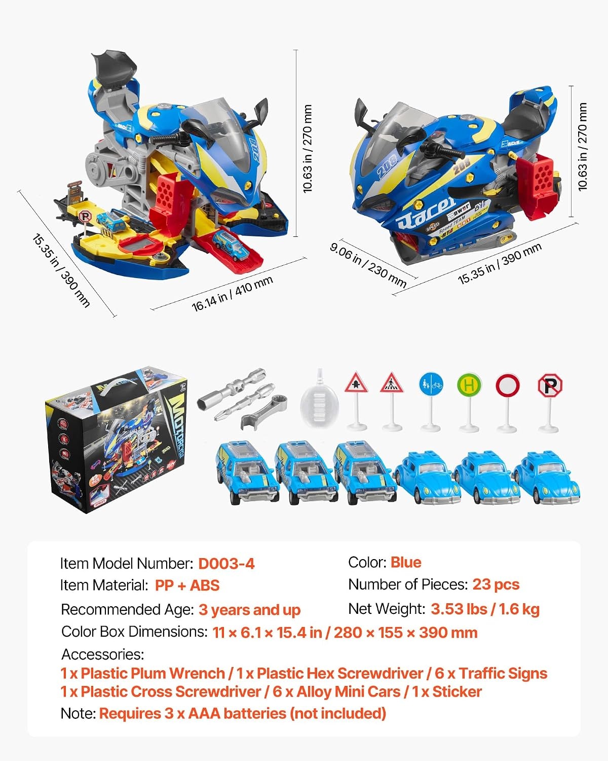 Vevor Motorrad Spielzeug-Werkstatt 6-in-1 Set - Blau - bis zu 39% Rabatt