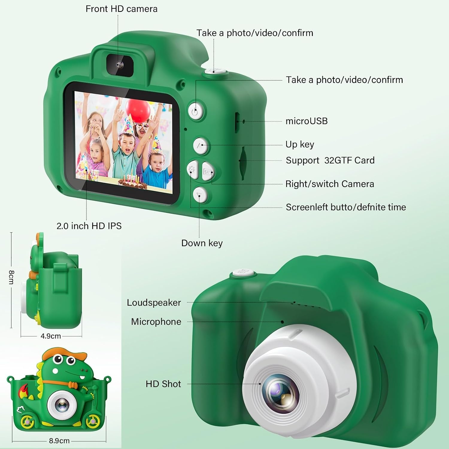 Digitale Kinderkamera 1080P/20MP mit 32GB SD-Karte - Grün - bis zu 37% Rabatt