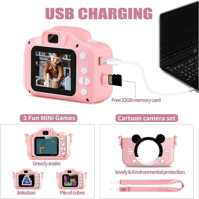 Kinder-Digitalkamera 1080p, 20 MP, Rosa - Jetzt bis zu 38% Rabatt sichern
