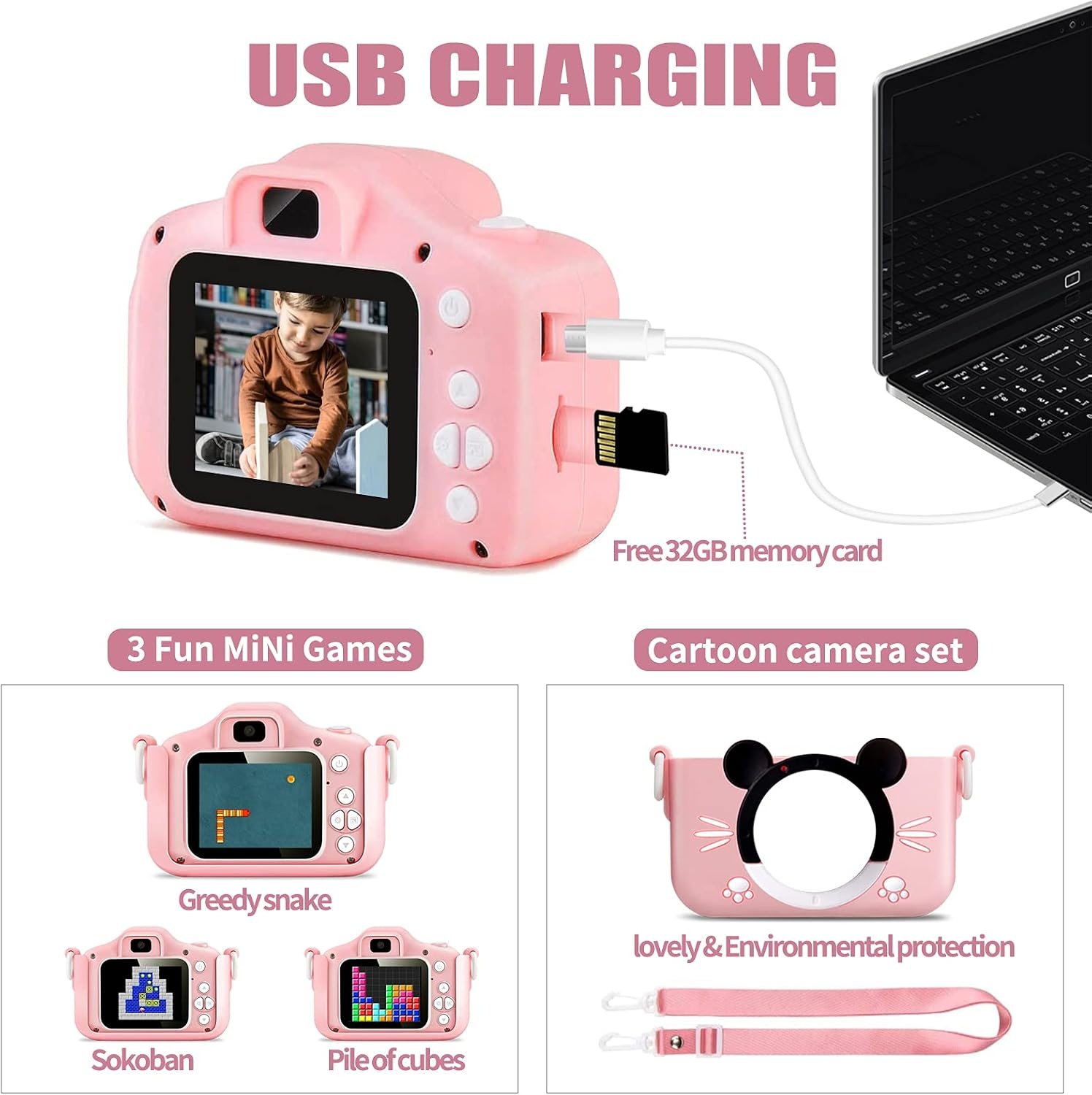 Kinder-Digitalkamera 1080p, 20 MP, Rosa - Jetzt bis zu 38% Rabatt sichern