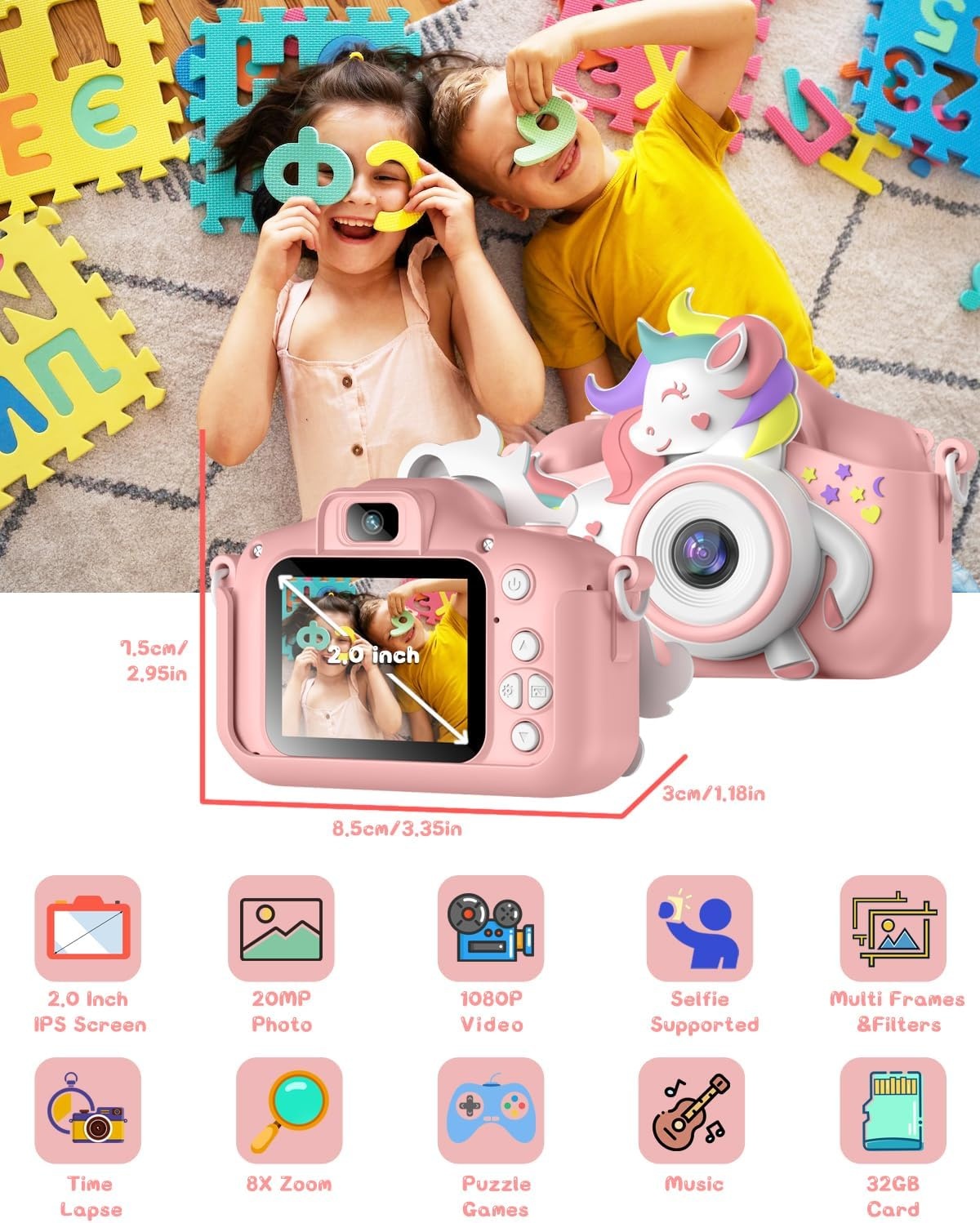 Digitale Kinderkamera Einhorn mit 20MP & 32GB SD - jetzt bis zu 38% sparen