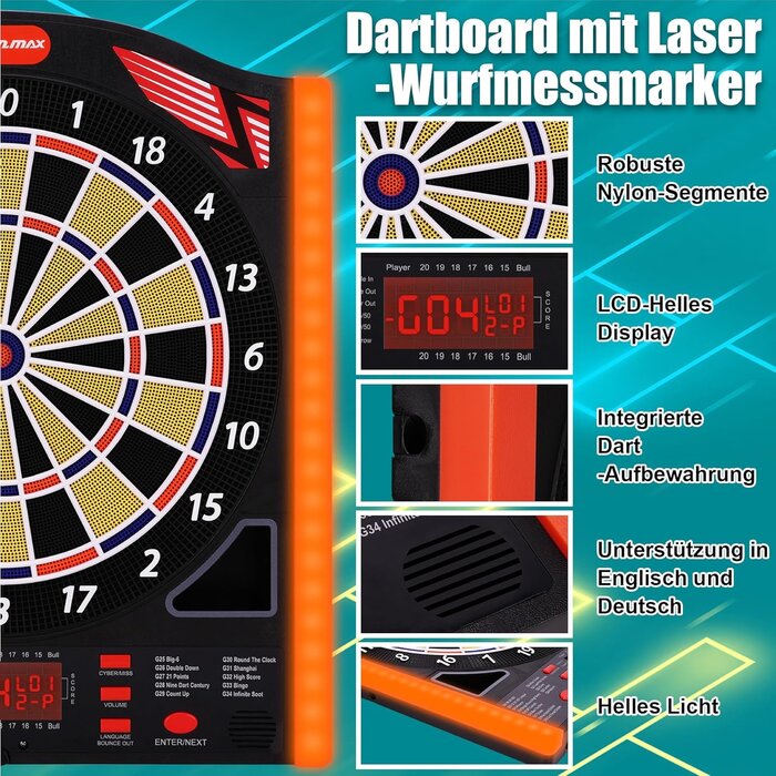 Elektronische Dartscheibe bis 8 Spieler mit Laser-Linie - bis zu 40% sparen
