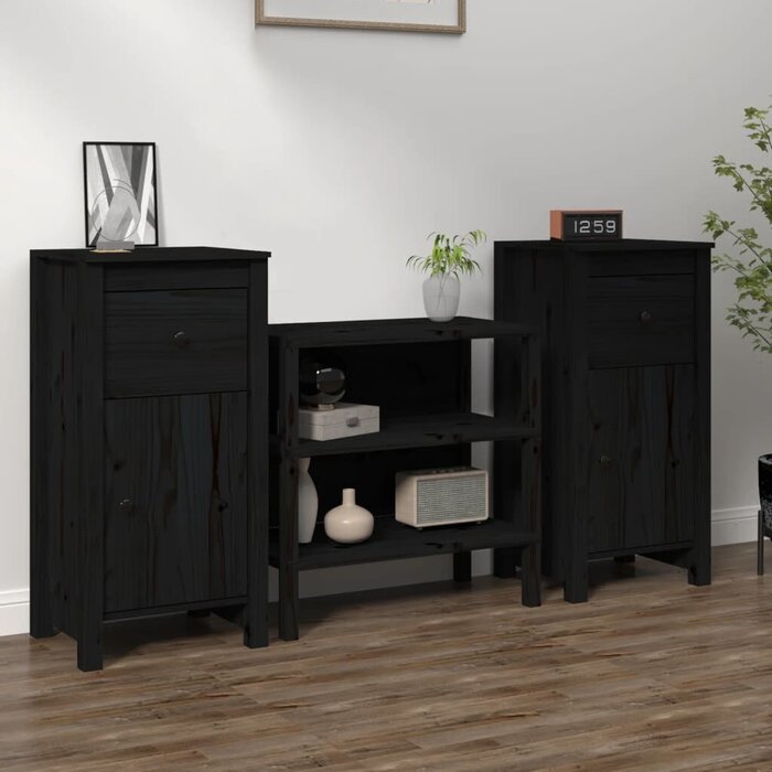 Vidaxl Massivholz Beistellschrank-Set, 2-tlg., Kiefer, Schwarz - bis zu 40% sparen