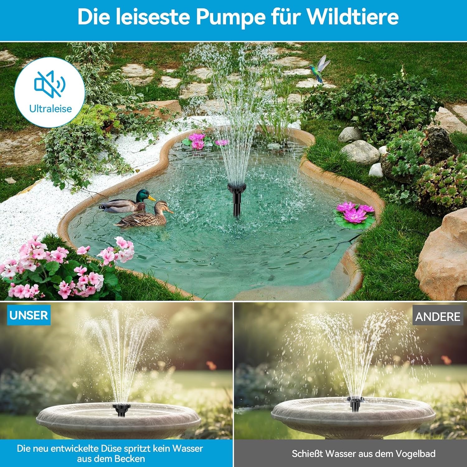 Amazon Solar-Springbrunnen 8W mit 3600mAh Akku - bis zu 29% Rabatt