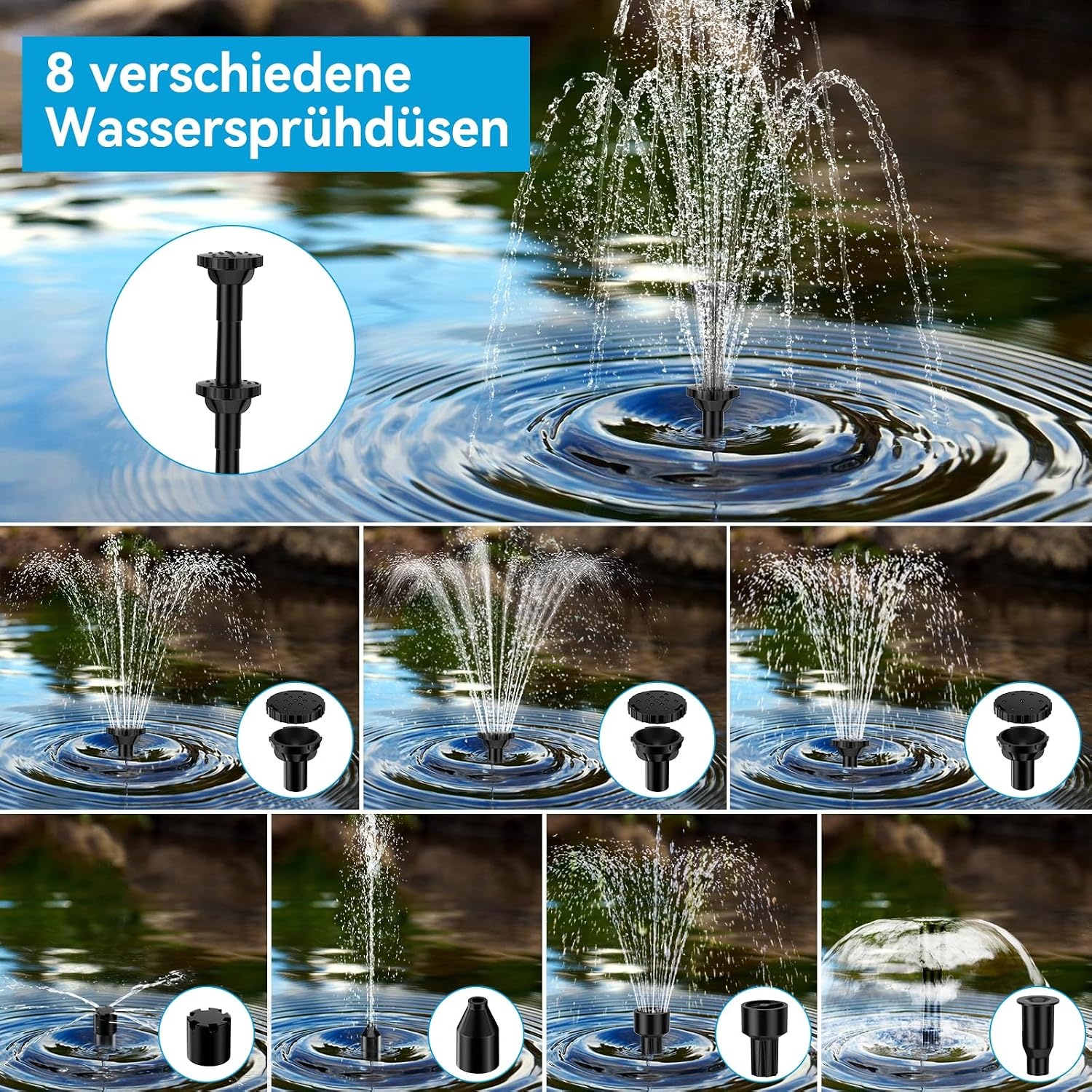 Amazon Solar-Springbrunnen 8W mit 3600mAh Akku - bis zu 29% Rabatt