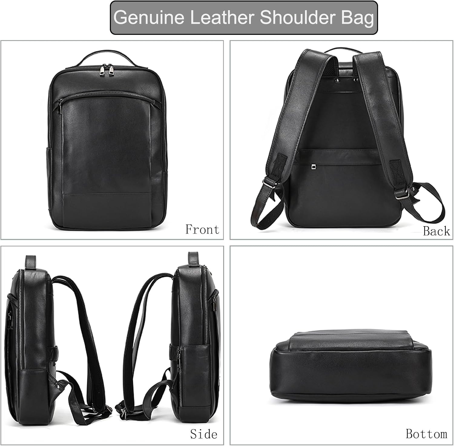 Eleganter Lederrucksack für Laptop - Schwarz - bis zu 42% Rabatt