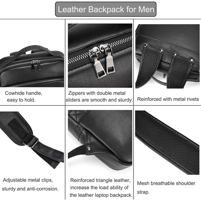 Eleganter Lederrucksack für Laptop - Schwarz - bis zu 42% Rabatt