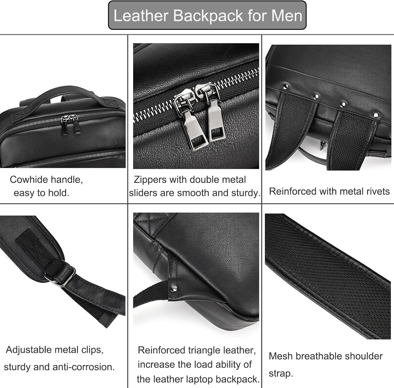 Eleganter Lederrucksack für Laptop - Schwarz - bis zu 42% Rabatt