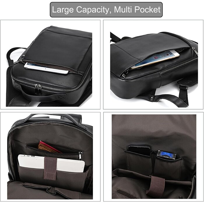 Eleganter Lederrucksack für Laptop - Schwarz - bis zu 42% Rabatt