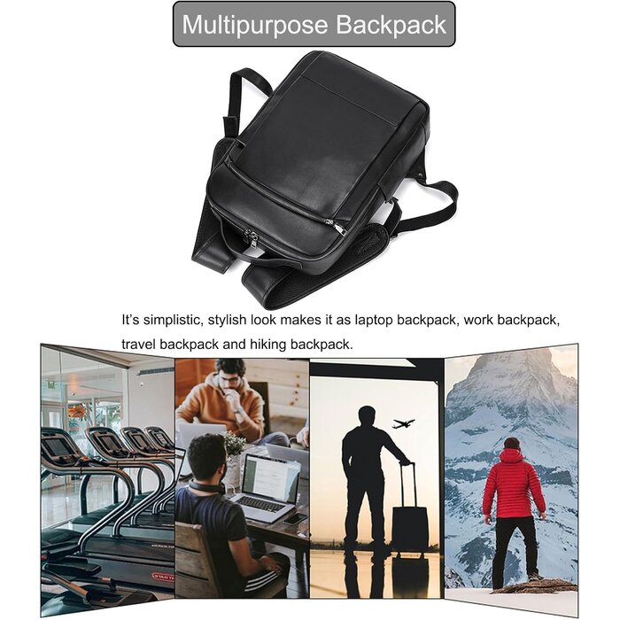 Eleganter Lederrucksack für Laptop - Schwarz - bis zu 42% Rabatt