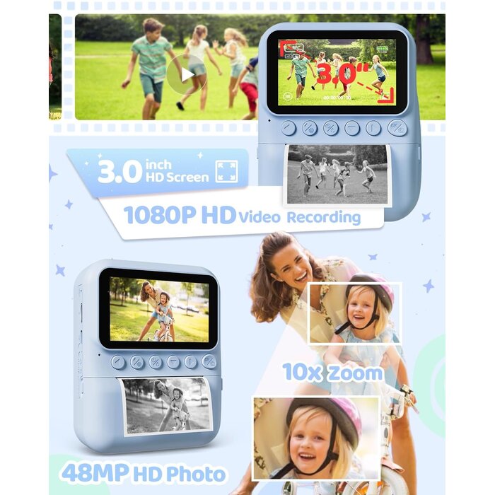 Digitale Sofortbildkamera für Kinder - 48MP - Blau - bis zu 39% Rabatt