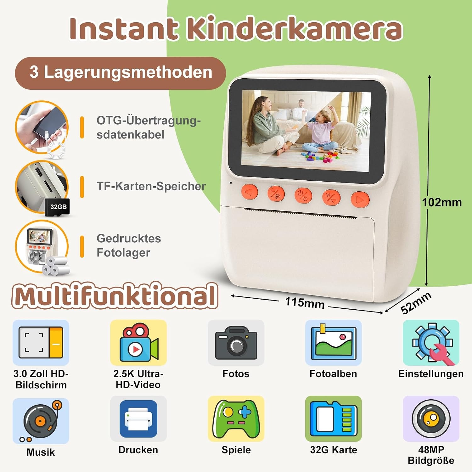 Digitale Sofortbildkamera für Kinder, 48MP - Jetzt bis zu 39% Rabatt sparen