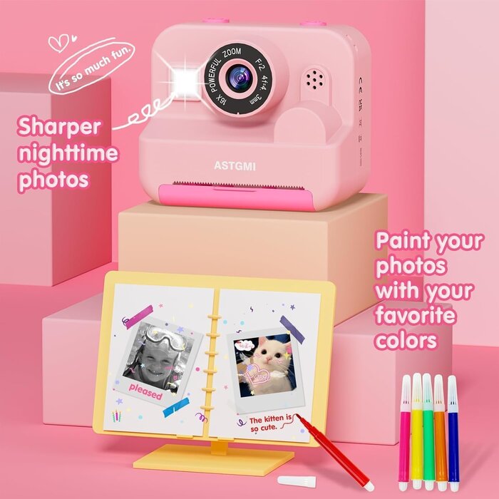 Digitale Kinder-Sofortbildkamera - Pink, 1080p, 32GB - bis zu 39% Rabatt
