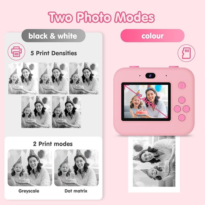 Digitale Kinder-Sofortbildkamera - Pink, 1080p, 32GB - bis zu 39% Rabatt