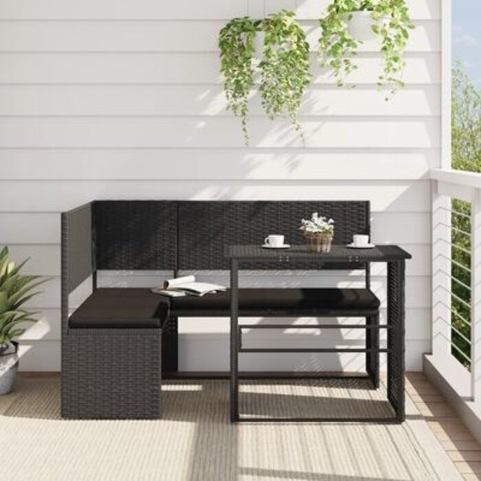 Vidaxl L-förmige Gartenbank mit Klapptisch - Schwarz - bis zu 41% sparen
